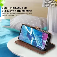 Modern Leather Finish Imported Tpu Wallet Stand Magnetic Closure Flip Cover For Realme 12 Pro+ 5G Tan Brown-thumb4