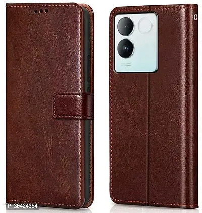 Coverblack Shock Proof Artificial Leather,Silicon Flip Cover For Iqoo Z7Pro , Vivo T2_Pro 5GBrown-thumb0