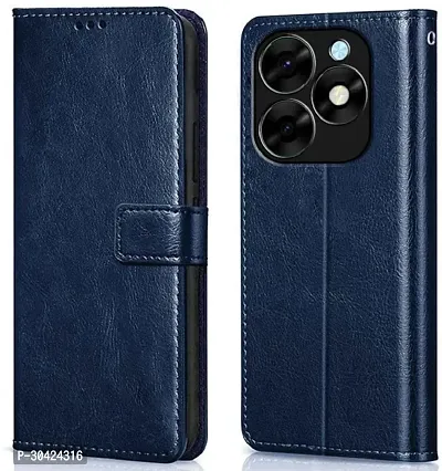 Coverblack Shock Proof Artificial Leather,Rubber Flip Cover For Tecno Spark Go 2024Navy Blue