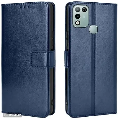 Coverblack Dual Protection Artificial Leather,Rubber Flip Cover For Infinix Hot 10SNavy Blue-thumb2