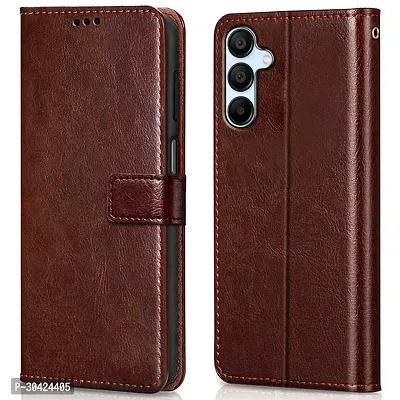 Coverblack Leather Finish Imported Tpu Wallet Stand Magnetic Closure Flip Cover For Samsung Galaxy A55 5GTan Brown