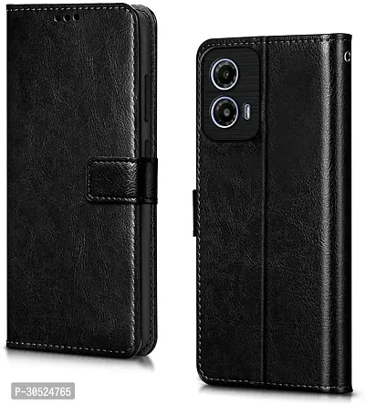 Coverblack Hybrid Tpu Artificial Leather,Silicon Flip Cover For Motorola Moto G24 PowerVintage Starry Black-thumb0