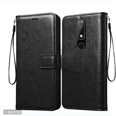 Coverblack Dual Protection Artificial Leather,Rubber Flip Cover For Nokia 2.4Venom Black-thumb0