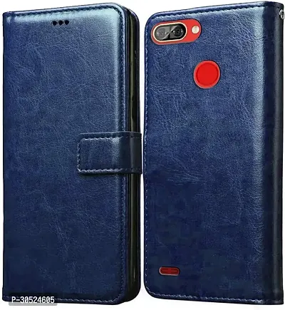 Coverblack Magnetic Case Artificial Leather,Rubber Flip Cover For Itel A46Navy Blue-thumb0