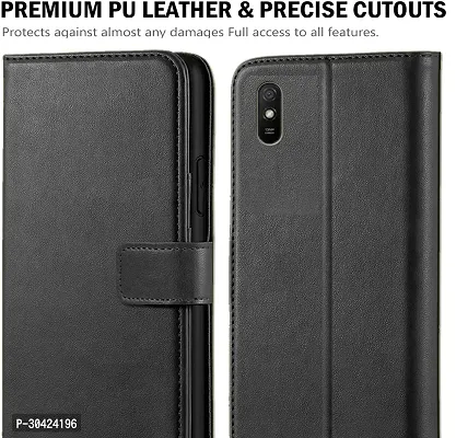 Coverblack Shock Proof Artificial Leather Flip Cover For Redmi 9A SportBlack-thumb2