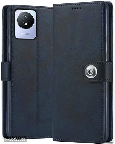 Coverblack Magnetic Case Artificial Leather Flip Cover For Vivo V2252 , Vivo_Y02TNavy Blue-thumb0