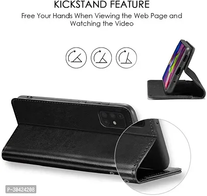 Coverblack Dual Protection Artificial Leather,Rubber Flip Cover For Poco C65Gravity Black-thumb5