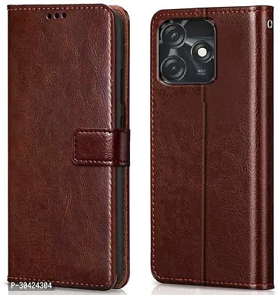 Coverblack Magnetic Case Artificial Leather,Rubber Flip Cover For Tecno Spark 10CExecutive Brown