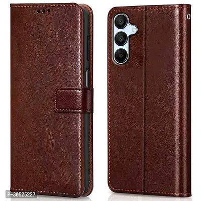 Coverblack Leather Finish Imported Tpu Wallet Stand Magnetic Closure Flip Cover For Samsung Galaxy A35 5GTan Brown-thumb0