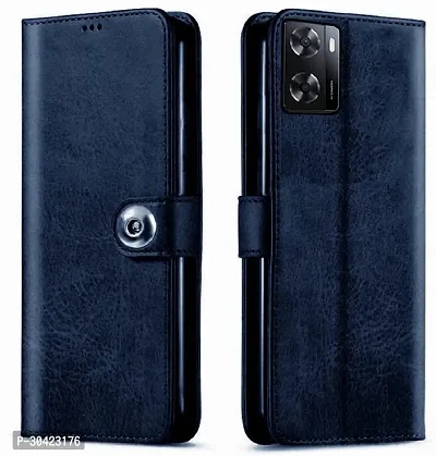 Coverblack Dual Protection Artificial Leather,Silicon Flip Cover For Oppo Cph2385 , Oppo A77Navy Blue-thumb2