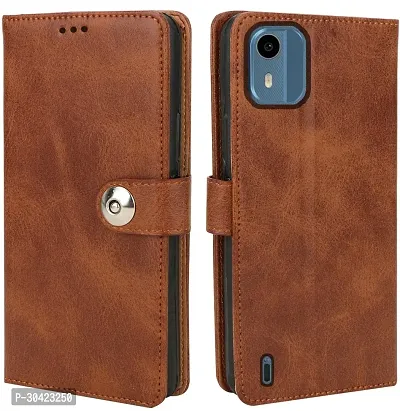 Coverblack Magnetic Case Artificial Leather,Rubber Flip Cover For Nokia C12 ProExecutive Brown