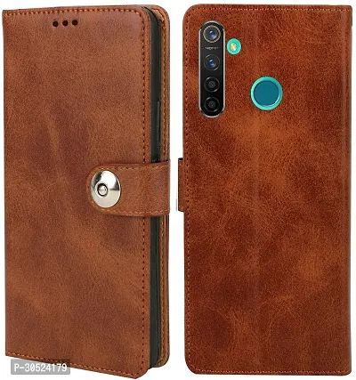 Coverblack Dual Protection Artificial Leather,Rubber Flip Cover For Oppo Realme 5IExecutive Brown-thumb0