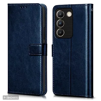 Coverblack Leather Finish Imported Tpu Wallet Stand Magnetic Closure Flip Cover For Vivo T3 5G Navy Blue