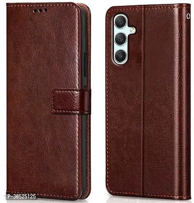 Coverblack Magnetic Case Artificial Leather,Rubber Flip Cover For Samsung Galaxy M14 5GExecutive Brown-thumb0