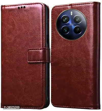 Coverblack Hybrid Tpu Artificial Leather,Silicon Flip Cover For Realme 12Pro Plus Rmx3840Vintage Brown