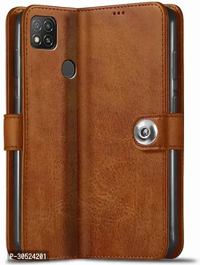 Coverblack Hybrid Tpu Artificial Leather,Rubber Flip Cover For Redmi 9Executive Brown-thumb0