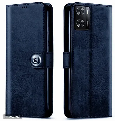 Coverblack Dual Protection Artificial Leather,Silicon Flip Cover For Oppo Cph2385 , Oppo A77Navy Blue-thumb2