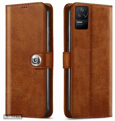 Coverblack Shock Proof Artificial Leather Flip Cover For Mi Poco F4 5GBrown-thumb0