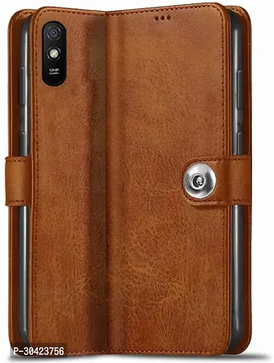 Coverblack Hybrid Tpu Artificial Leather,Rubber Flip Cover For Mi Redmi 9AExecutive Brown-thumb0