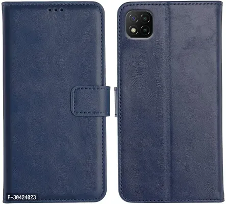 Coverblack Dual Protection Artificial Leather,Silicon Flip Cover For Poco Mzb07Rlin , Poco C 3Navy Blue