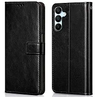 Coverblack Vintage Magnatic Closer Matte Leather Flip Cover For Samsung M15 5GSmm156BGravity Black-thumb1