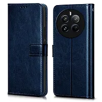 Coverblack Vintage Magnatic Closer Matte Leather Flip Cover For Realme 12Pro 5GRmx3842Navy Blue-thumb1