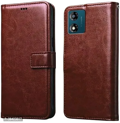 Coverblack Magnetic Case Artificial Leather,Rubber Flip Cover For Motorola E13Tan Brown-thumb0