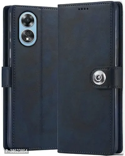 Coverblack Grip Case Artificial Leather,Silicon Flip Cover For Oppo Cph2577 , Oppo_A58 4GNavy Blue