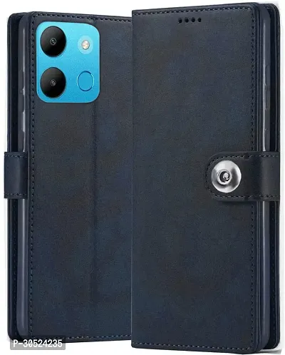 Coverblack Magnetic Case Artificial Leather,Rubber Flip Cover For Infinix X6517 , Smart 7Blue-thumb0