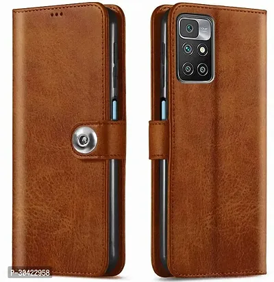 Coverblack Shock Proof Artificial Leather Flip Cover For Mi Redmi 10PrimeBrown