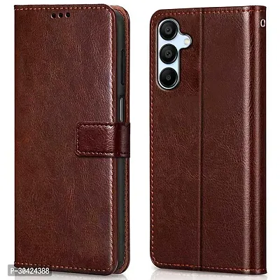 Coverblack Leather Finish Imported Tpu Wallet Stand Magnetic Closure Flip Cover For Samsung Galaxy A35 5GTan Brown