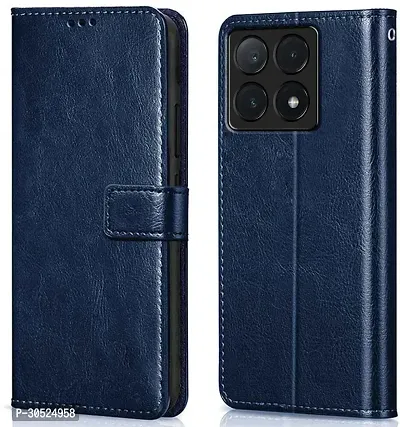 Coverblack Hybrid Tpu Artificial Leather,Silicon Flip Cover For Poco X6Pro 5GBlue-thumb0