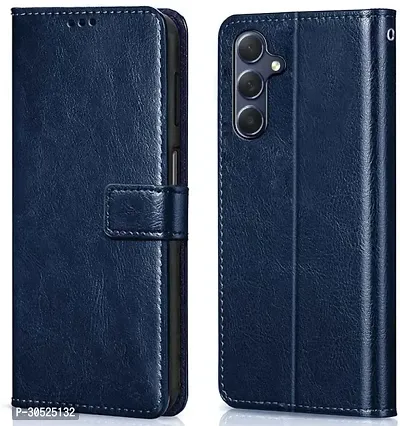 Coverblack Magnetic Case Artificial Leather,Rubber Flip Cover For Samsung Galaxy M34 5GNavy Blue-thumb0