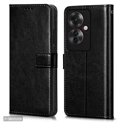 Coverblack Leather Finish Imported Tpu Wallet Stand Magnetic Closure Flip Cover For Oppo F25 Pro 5G Starry Black