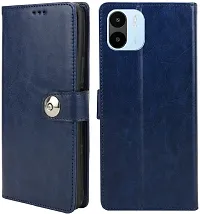 Coverblack Dual Protection Artificial Leather,Silicon Flip Cover For Mi 220733Si , Redmi A1Navy Blue-thumb1