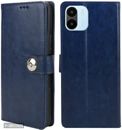 Coverblack Dual Protection Artificial Leather,Silicon Flip Cover For Mi 220733Si , Redmi A1Navy Blue-thumb2