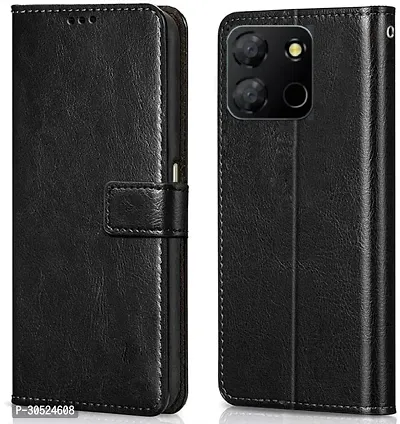 Coverblack Dual Protection Artificial Leather,Silicon Flip Cover For Itel A662Lm , Itel_A60SVintage Starry Black-thumb0