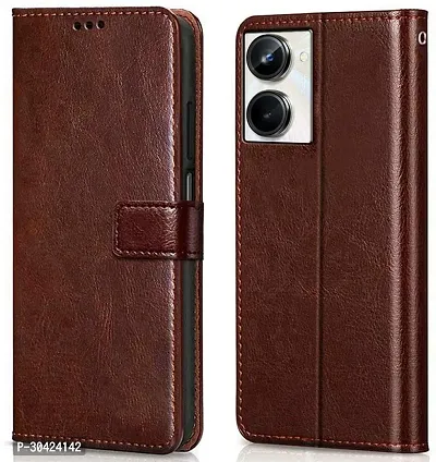 Coverblack Matte Finish Artificial Leather,Silicon Flip Cover For Realme Rmx3630 , Realme_10Vintage Brown-thumb0