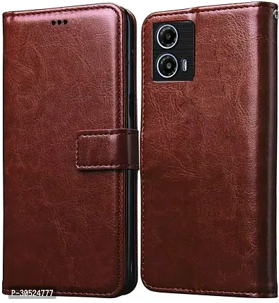 Coverblack Hybrid Tpu Artificial Leather,Silicon Flip Cover For Motorola Moto G34 5GVintage Brown