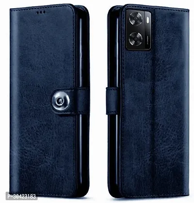 Coverblack Dual Protection Artificial Leather,Silicon Flip Cover For Oppo Cph2473 , Oppo A77SNavy Blue-thumb2