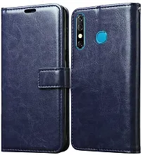 Coverblack Dual Protection Artificial Leather,Rubber Flip Cover For Infinix Hot 8Navy Blue-thumb1