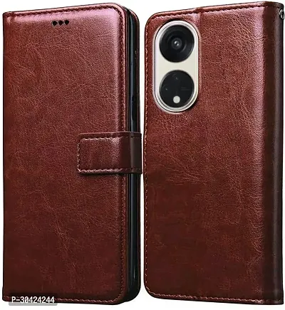 Coverblack Hybrid Tpu Artificial Leather,Silicon Flip Cover For Reno 8T 5GCph2505Vintage Brown