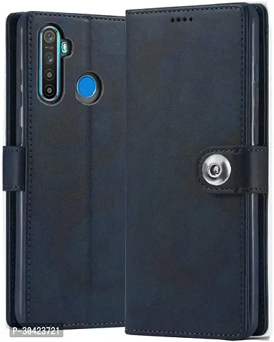 Coverblack Dual Protection Artificial Leather,Rubber Flip Cover For Realme 5 ProBlue