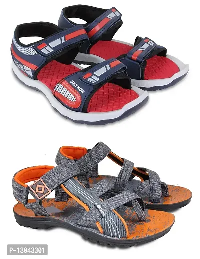Fabbmate Latest Sandals Collection for Mens Pack of 2 (Red,GreyOrange, Numeric_9)-thumb0