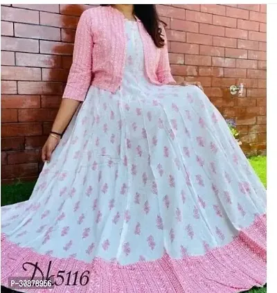 Elegant White Rayon Printed Anarkali Kurta For Women