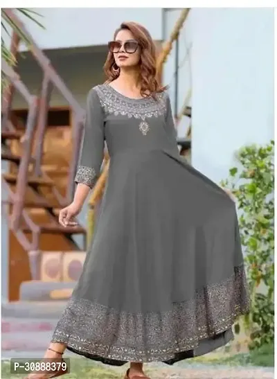 Elegant Grey Rayon Printed Anarkali Kurta For Women-thumb0