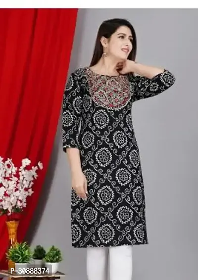 Elegant Black Rayon Printed Straight Kurta For Women-thumb0