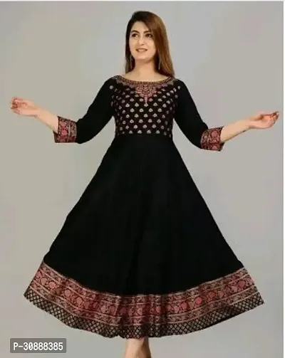 Elegant Black Rayon Printed Anarkali Kurta For Women-thumb0