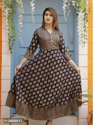 Elegant Black Rayon Printed Anarkali Kurta For Women