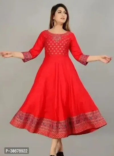 Elegant Red Rayon Printed Anarkali Kurta For Women-thumb0